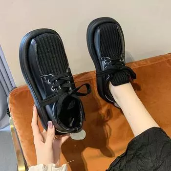 Женская обувь черного цвета с низким каблуком, женская обувь с круглым носком, на платформе, стильная, предложение, весенняя обувь 39, корейская, новинка в городском стиле 35