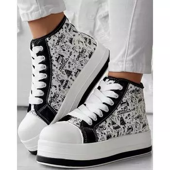 Женская обувь Cross-border Большие кроссовки Muffin на толстой подошве со шнуровкой Кроссовки в стиле граффити 36 белый