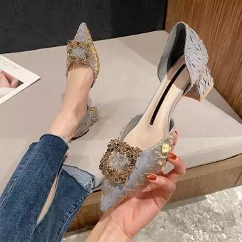 Женская обувь Crystal Footwear сандалии с острым носком для женщин, лето 2024 года, на среднем каблуке, распродажа, вечерние свадебные сандалии Vip 35