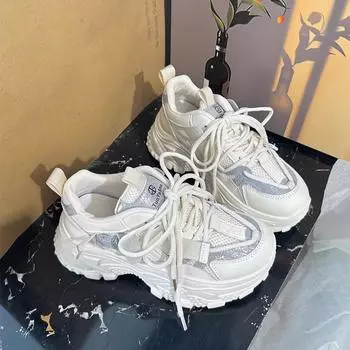 Женская обувь Daddy Shoes из натуральной кожи, весна-лето, новые сетчатые дышащие кроссовки на увеличенной платформе для отдыха 35