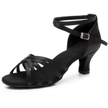 Женская обувь для бальных танцев, латинского танго, сальсы, на высоком каблуке 5 см 34 чёрный
