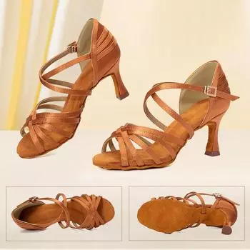 Женская обувь для бальных танцев, латинского танго, сальсы, на высоком каблуке 7 см 34 чёрный