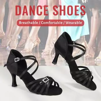 Женская обувь для бальных танцев, латинского танго, сальсы, на высоком каблуке 7,5 см 34 чёрный