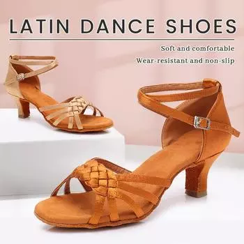 Женская обувь для бальных танцев, латинского танго, сальсы, на высоком каблуке 5 см 34 чёрный