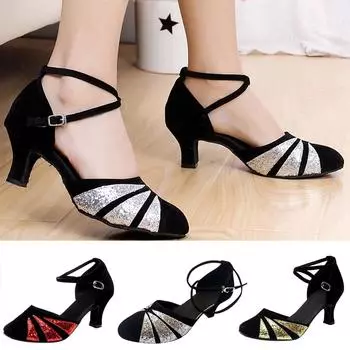 Женская обувь для бальных танцев, танго, латинских танцев, обувь с блестками, обувь для социальных танцев 36 золотой