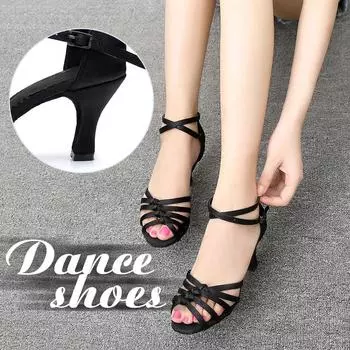 Женская обувь для бальных танцев, танго, латинского вальса, праздничная обувь для девочек на высоком каблуке 7 см 34 коричневый