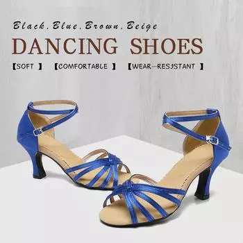 Женская обувь для бальных танцев, танго, латинского вальса, праздничная обувь для девочек на высоком каблуке 7 см 34 коричневый