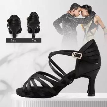 Женская обувь для бальных танцев, танго, латинского вальса, праздничная обувь для девочек на высоком каблуке 7 см 34 чёрный