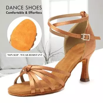 Женская обувь для бальных танцев, танго, латинского вальса, праздничная обувь для девочек на высоком каблуке 7 см 34 чёрный