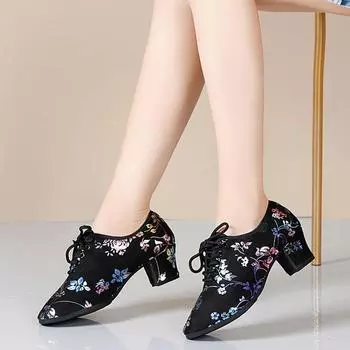 Женская обувь для бальных танцев, ткань Оксфорд, подошва для тренировок, современная танцевальная обувь для танцев 34 чёрный