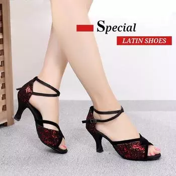Женская обувь для бальных танцев, туфли для латинского танго, сальсы, туфли на каблуке 7 см 34 красный
