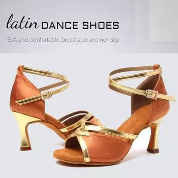 Женская обувь для бальных танцев в латинском танго, обувь для вечеринок на высоком каблуке 7 см, обувь для домашних танцев 34 чёрный