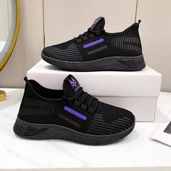 Женская обувь для бега на шнуровке, спортивная уличная бежевая спортивная обувь для работы в тренажерном зале, повседневные тканевые кроссовки, удобная легкая нескользящая спортивная обувь для женщин 35 чёрный