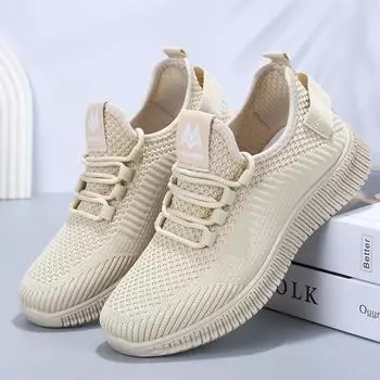 Женская обувь для бега на шнуровке, спортивная уличная бежевая спортивная обувь для работы в тренажерном зале, повседневные тканевые кроссовки, удобная легкая нескользящая спортивная обувь для женщин 41