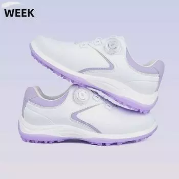 Женская обувь для гольфа: Универсальные, нескользящие, водонепроницаемые, с эластичными шнурками и фиксированными шипами Size 40 белый/фиолетовый