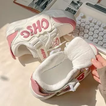 Женская обувь для хлеба, новый дизайн, женские массивные туфли, спортивная обувь в стиле ретро, модные массивные кроссовки, женская повседневная обувь для тенниса 36 розовый/белый