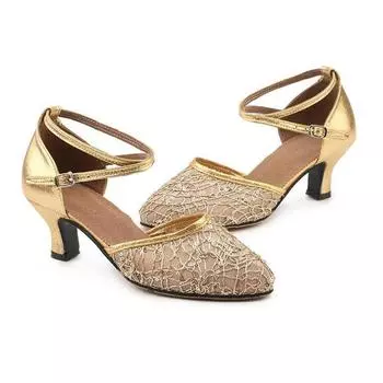 Женская обувь для латиноамериканских современных танцев, резиновая обувь на среднем каблуке, обувь для квадратных танцев, бальные танцы, латиноамериканские танцы, танго, вальс, каблук 5 см 34 золотой