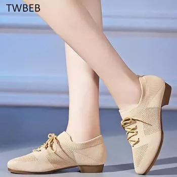 Женская обувь для латиноамериканских танцев на низком каблуке, обувь для бальных танцев в сетку, обувь для учителей, танго, сальса, румба, современная джазовая обувь для женщин 34 верблюд