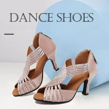 Женская обувь для латинских танцев, блестящие сандалии со стразами для девочек, сальса, вечерние танцевальные туфли на высоком каблуке 8 см