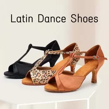 Женская обувь для латинских танцев для девочек, обувь для бальных танцев танго, сальсы, на каблуке 7 см 34 чёрный
