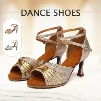 Женская обувь для латинских танцев для девочек, бальные танцы, танго, сальса, туфли для вечеринок для женщин, высокий каблук 7 см 34 золотой
