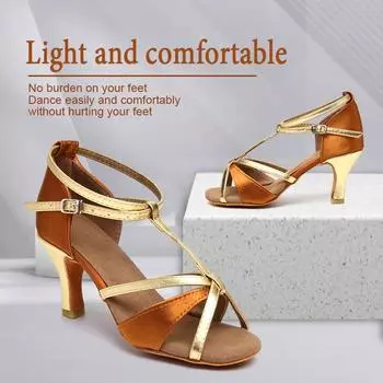 Женская обувь для латинских танцев для девочек, женская обувь для бальных танцев, туфли для танго и сальсы на высоком каблуке 7 см 34 золотой