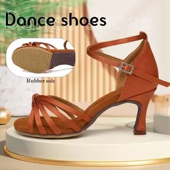 Женская обувь для латинских танцев для девочек, бальные танцы, танго, сальса, туфли для вечеринок для женщин, высокий каблук 7 см 41 бежевый