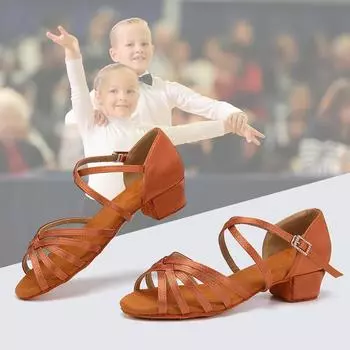 Женская обувь для латинских танцев для девочек, обувь для бальных танцев и танго на низком каблуке с мягкой подошвой 30 чёрный