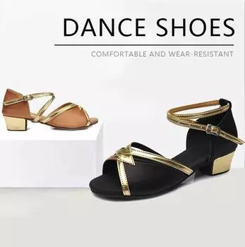Женская обувь для латинских танцев для девочек, обувь для бальных танцев и танго на низком каблуке с мягкой подошвой 33 чёрный