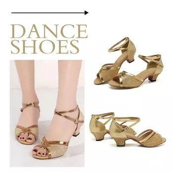 Женская обувь для латинских танцев на низком каблуке 3,5 см для взрослых, обувь для бальных танцев, танго, сальсы 34 золотой