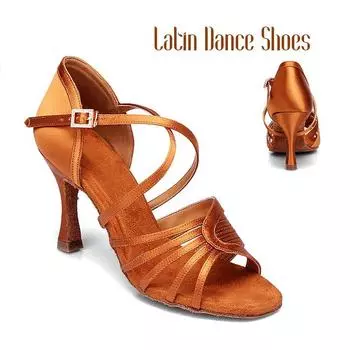 Женская обувь для латинских танцев на высоком каблуке 8 см, обувь для бальных танцев, сальса, танго, в помещении 34 коричневый