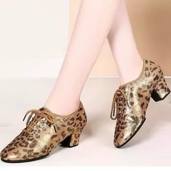 Модная обувь для латиноамериканских танцев с золотистым леопардовым принтом для женщин и девочек, обувь для учителей, современная обувь для бальных танцев, каблук 3,5 см 34 золотой
