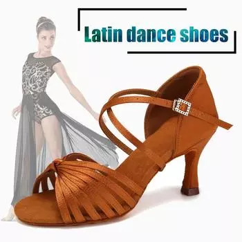 Профессиональная танцевальная обувь для девочек, женская обувь для латинских танцев, обувь для бальных танцев сальса, высокий каблук 7,5 см 34 чёрный