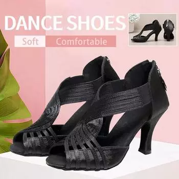 Женская обувь для латинских танцев, сандалии для бальных танцев для девочек, вечерние танцевальные туфли на высоком каблуке 8 см 34 чёрный