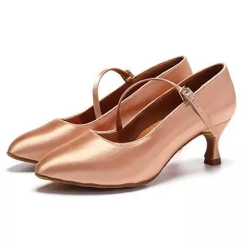 Современные туфли для социальных танцев на среднем каблуке для женщин и девочек, с закрытым носком, для вальса и латиноамериканских танцев, на мягкой подошве, международного стандарта, на каблуке 5 см, для помещений 39 коричневый