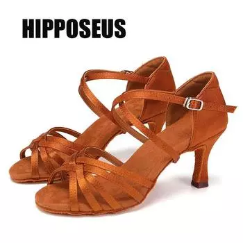 Женская обувь для латинских танцев, черная мягкая подошва, обувь для бальных танцев сальса-танго, каблук 7 см 34 чёрный