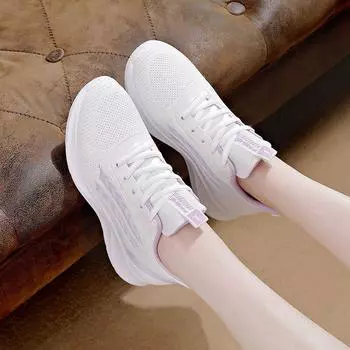 Женская обувь для отдыха и спорта 2024 года, осенняя плоская подошва, сетчатая, дышащая, повседневная, одинарная, мягкая подошва, легкие кроссовки для бега Traf 35 бежевый
