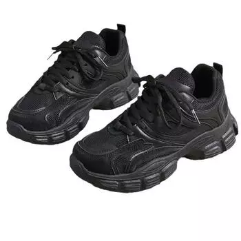 Женская обувь для папы. Модная толстая подошва для увеличения темперамента. Спортивная маленькая белая обувь. Удобная дышащая повседневная обувь. 36 чёрный