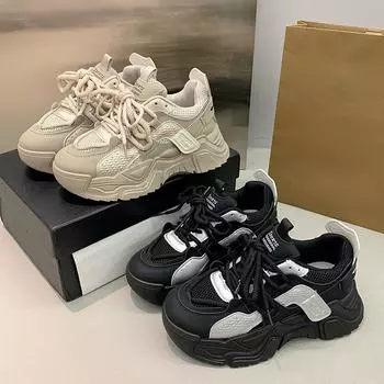 Женская обувь для папы, модная весенняя обувь на платформе, спортивная женская обувь для отдыха 35 чёрный