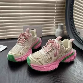 Женская обувь для папы, новые летние сетчатые дышащие уличные модные женские кроссовки на платформе с цветными блоками 35