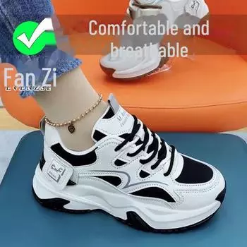 Женская обувь для папы осень 2024 года: Мягкая подошва, дышащие, универсальные кроссовки для бега в кампусе с эффектом увеличения высоты. all-match; Size 40 чёрный