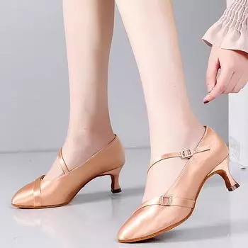 Атласные женские туфли для современных танцев, туфли для танго, туфли для латиноамериканских танцев, туфли для вальса с закрытым носком, каблук 5 см 34 белый