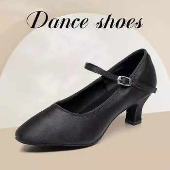 Женская обувь для современных танцев, обувь для бальных танцев на мягкой подошве с закрытым носком, средний каблук 34 чёрный