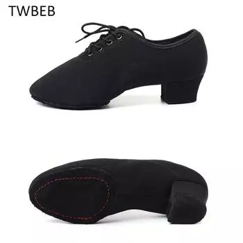 Женская обувь для современных танцев, парусиновые туфли для латиноамериканских танцев/танго/бальных танцев, резиновая/мягкая подошва, низкие каблуки, женская обувь для танцев, черные 38