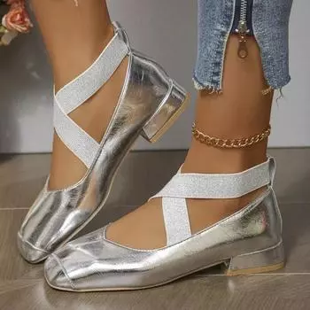 Женская обувь для вечеринок, выступлений, слипоны, новинка 2024 года, весна-осень, однотонные туфли-балетки с квадратной головкой для отдыха на открытом воздухе для женщин 35 золотой