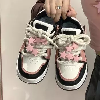 Женская обувь. Дышащая повседневная обувь черного и розового цвета. Удобные кроссовки с мягкой подошвой. Женские туфли на платформе со шнуровкой. 35 чёрный