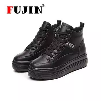 Женская обувь Fujin, дышащая непромокаемая обувь на танкетке из микрофибры, кожаная обувь на платформе, женские кроссовки, повседневная обувь