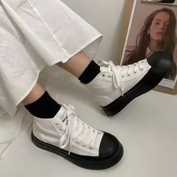 Женская обувь Холщовая обувь с высоким верхом, женская обувь на шнуровке, белая обувь, предлагаем качество 39, мода 2024 года, стильная и низкая цена A 35