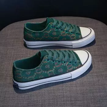 Женская обувь Холст Лето 2022 Мода Плоская Ходьба Обувь Студент Повседневный Холст Кроссовки 35 зелёный