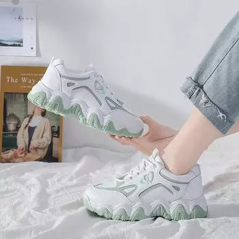 Женская обувь I Shoes, новая обувь для папы, женская весенняя кожаная спортивная обувь на толстой подошве, повседневная 35 зелёный